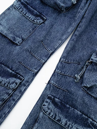 Design details of Multi Pockets Wide-Leg Denim Pants