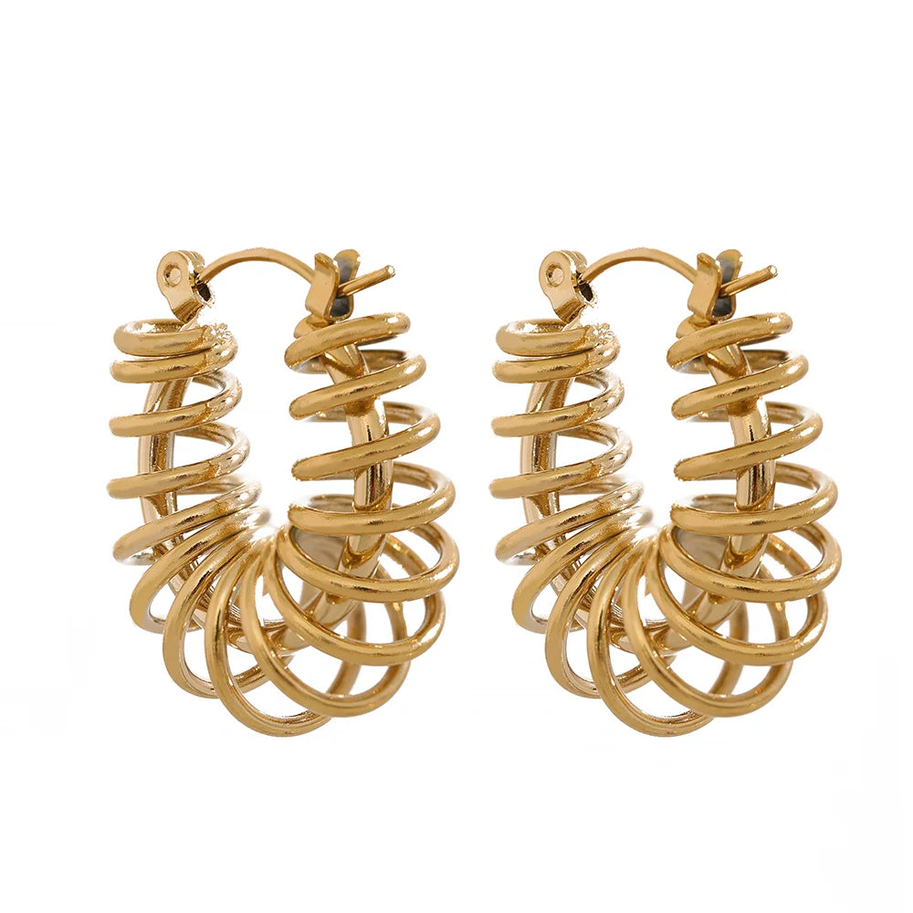 Gold Metal Winding Chunky Hoop Earrings