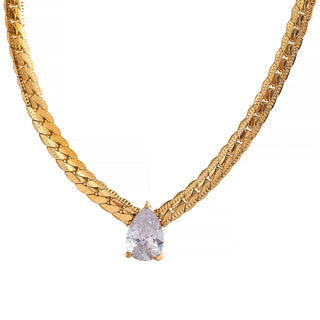 Gold Chain Necklace with White Cubic Zirconia