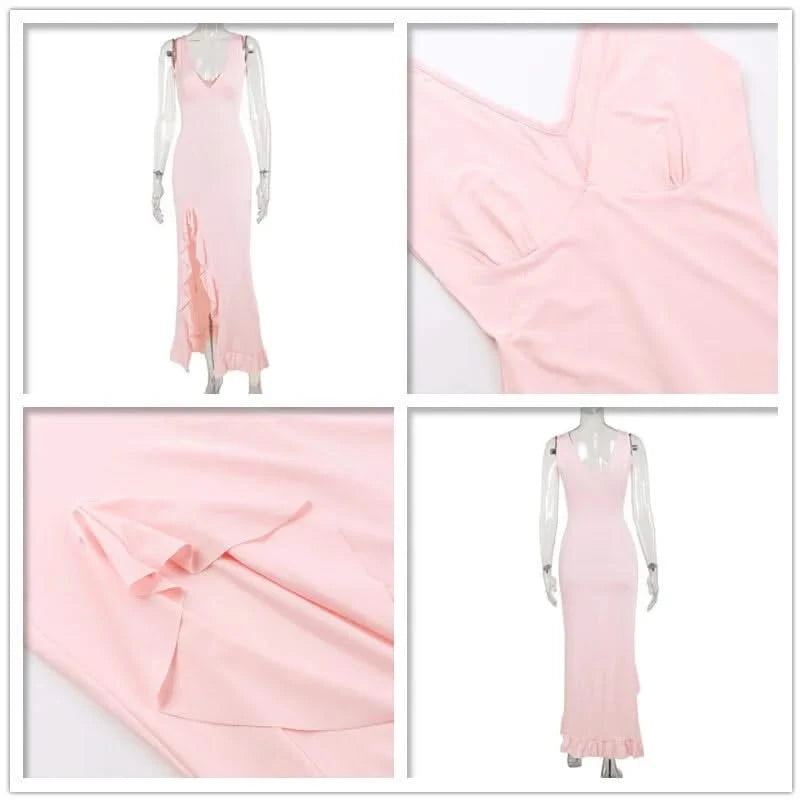 Vestido midi con abertura alta y volantes