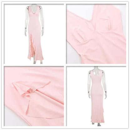 Vestido midi con abertura alta y volantes