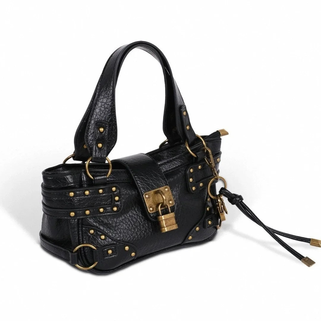 Remy Black Rivet PU Leather Hobo Shoulder Bag