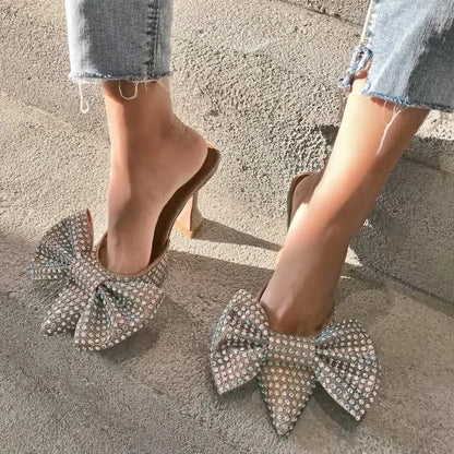 Rhinestone Bow Slippers - Sparkling Comfort and Style