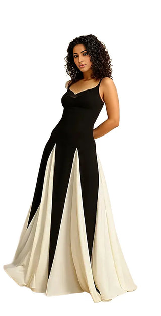 Black and White Panelled Tulle A-line Slip Maxi Dress