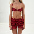 Red Ruffled Spaghetti Strap Tops and Low Waist Skirt