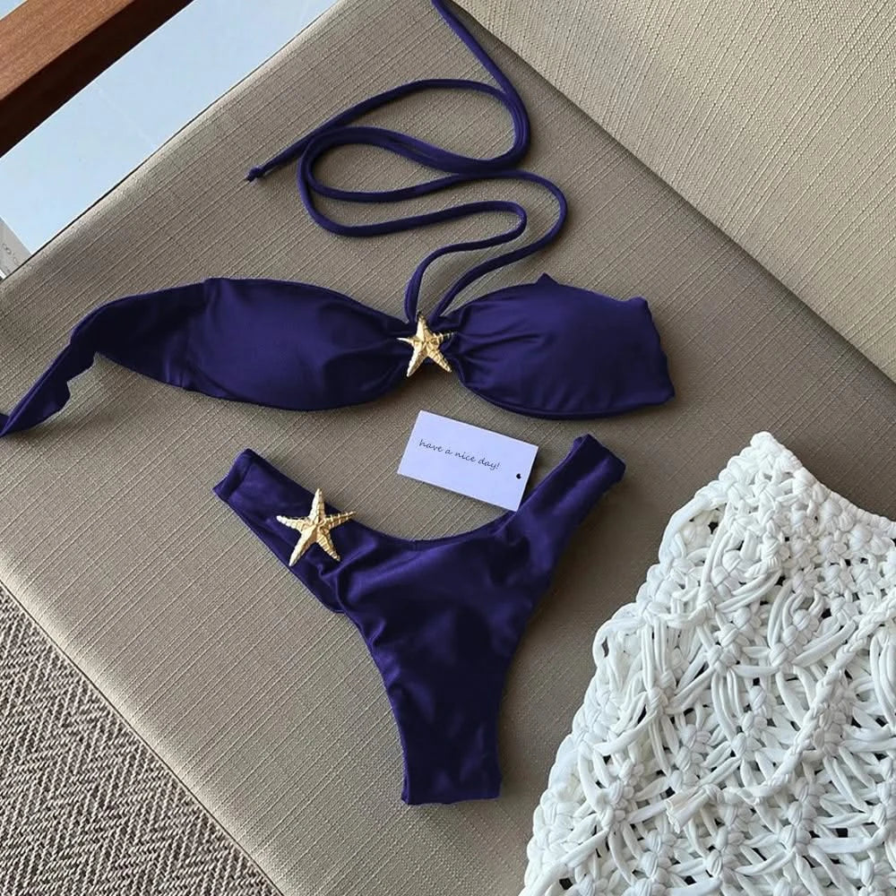 Microbikini de playa con estampado de estrellas de mar: traje de baño sexy