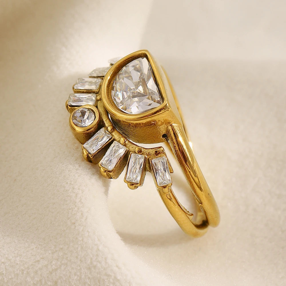Rhinestone Sun Layer Ring Stainless Steel