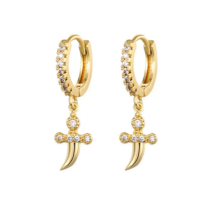 Gold silver color Stud Hoop Earrings for Women Cubic Zirconia Drop Earring Chain Circle earrings 20022 Jewelry