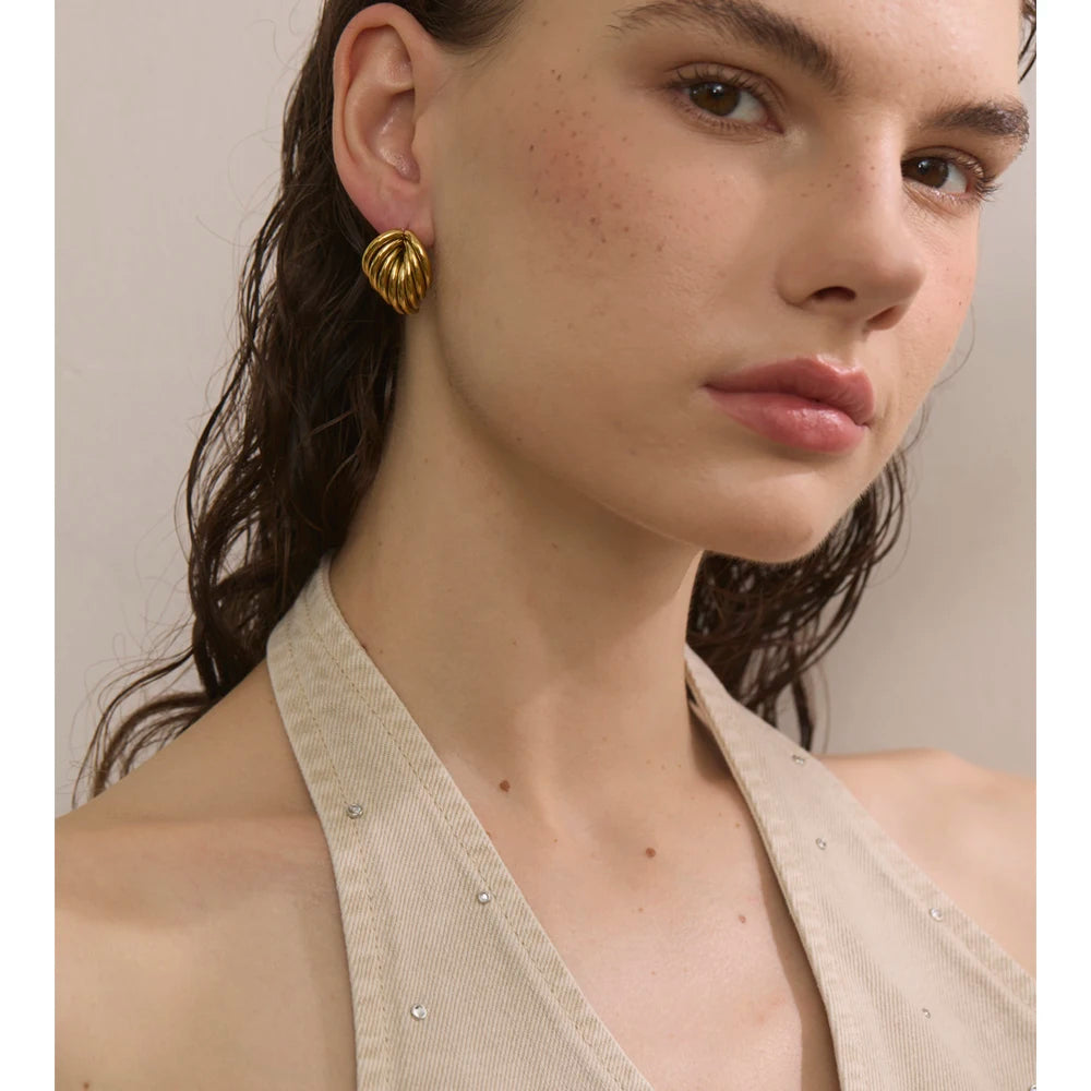 18K Gold Geometric Stud Earrings - Waterproof Stainless Steel Statement Jewelry