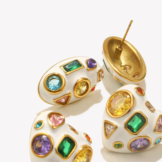 Colorful Geometric Zircon Earrings – Party Statement Jewelry - model wearing new