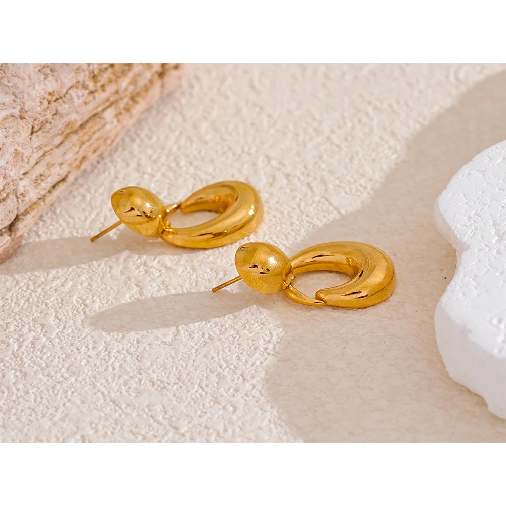 Gold C- Shape Drop Earrings