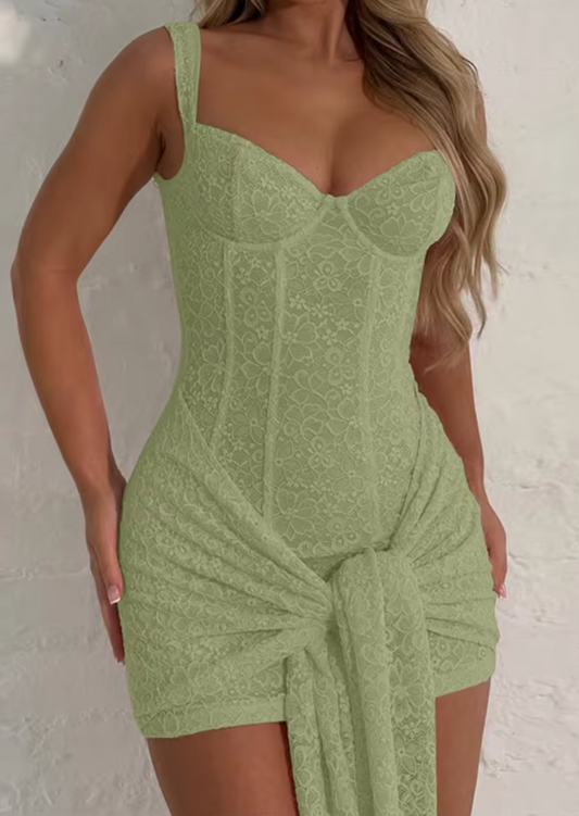 Lina Floral Print Straps Patchwork Bodycon Mini Dress — image 1