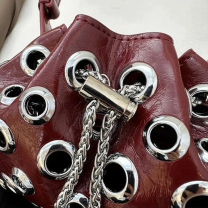 Metal Stud Rivet Bucket Shoulder Bag