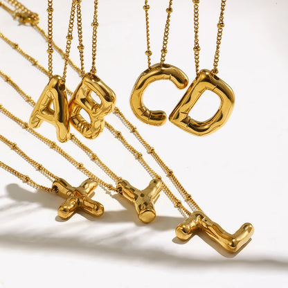 Stainless Steel Waterproof Necklace Gold Letter Pendant Trendy Jewelry