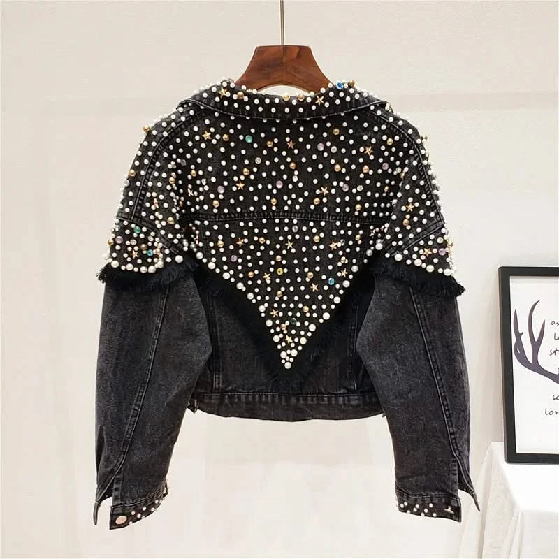 Back details of Embellished Black Denim Jacket