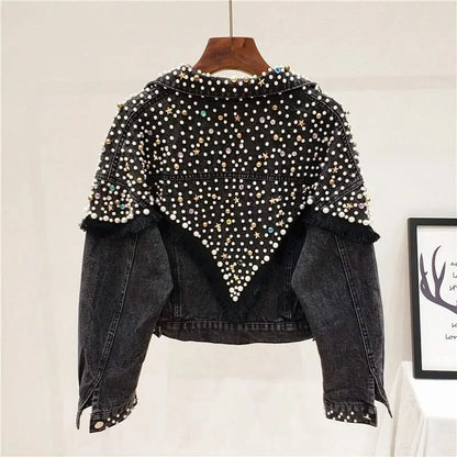 Back details of Embellished Black Denim Jacket