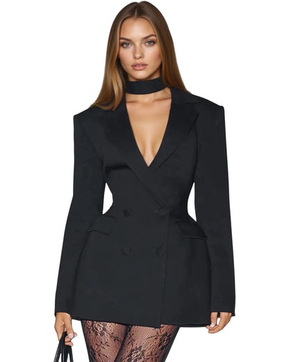 black double breasted blazer dress Double Breasted Padded Shoulder Mini Blazer Dress