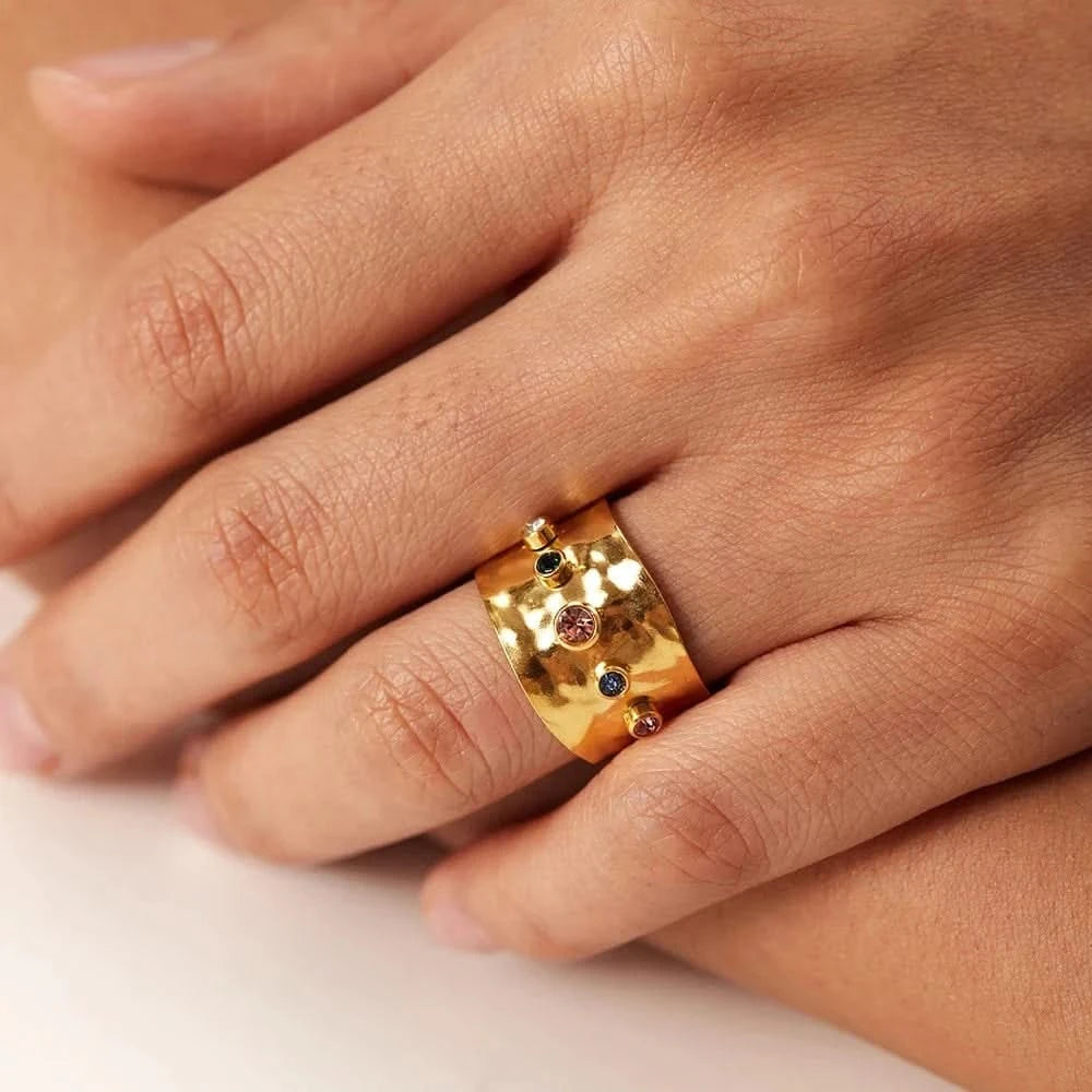 Ring with a Colorful Cubic Zirconia Crystals