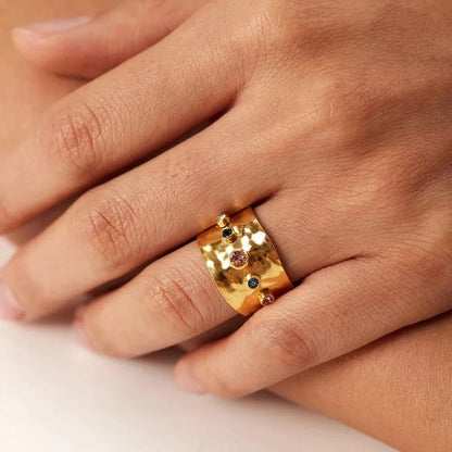 Ring with a Colorful Cubic Zirconia Crystals