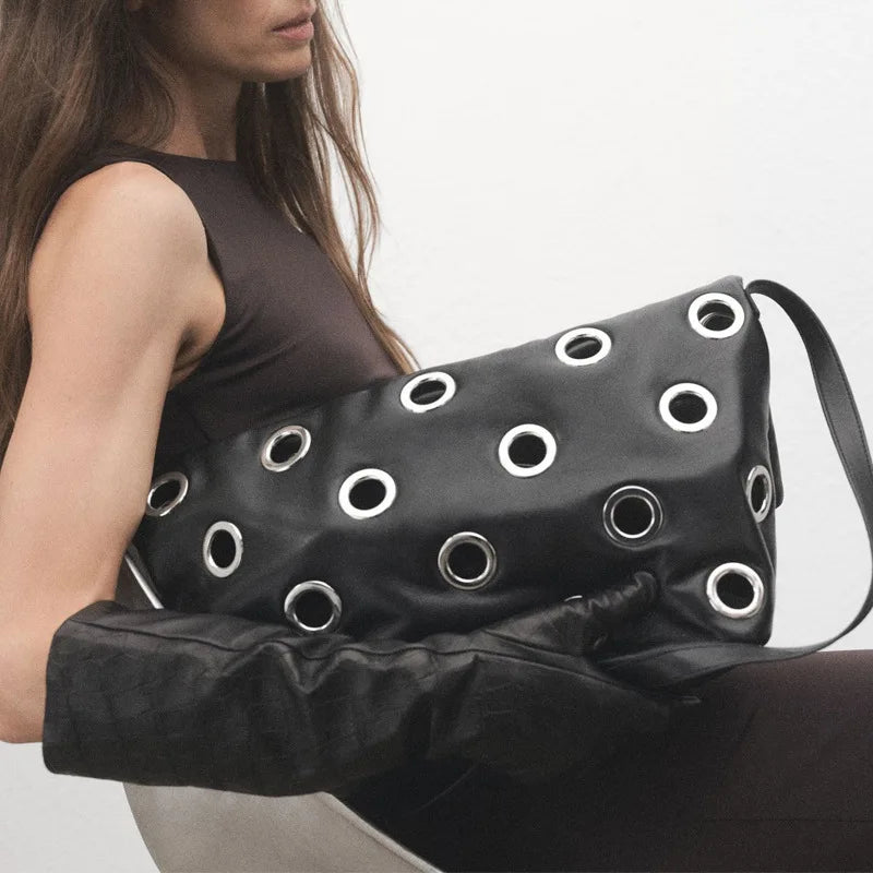 Shoulder Bag - Black Appliques Studded