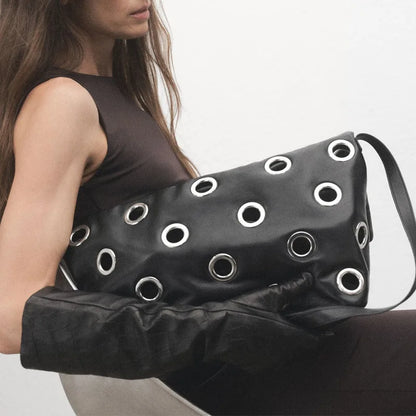 Shoulder Bag - Black Appliques Studded