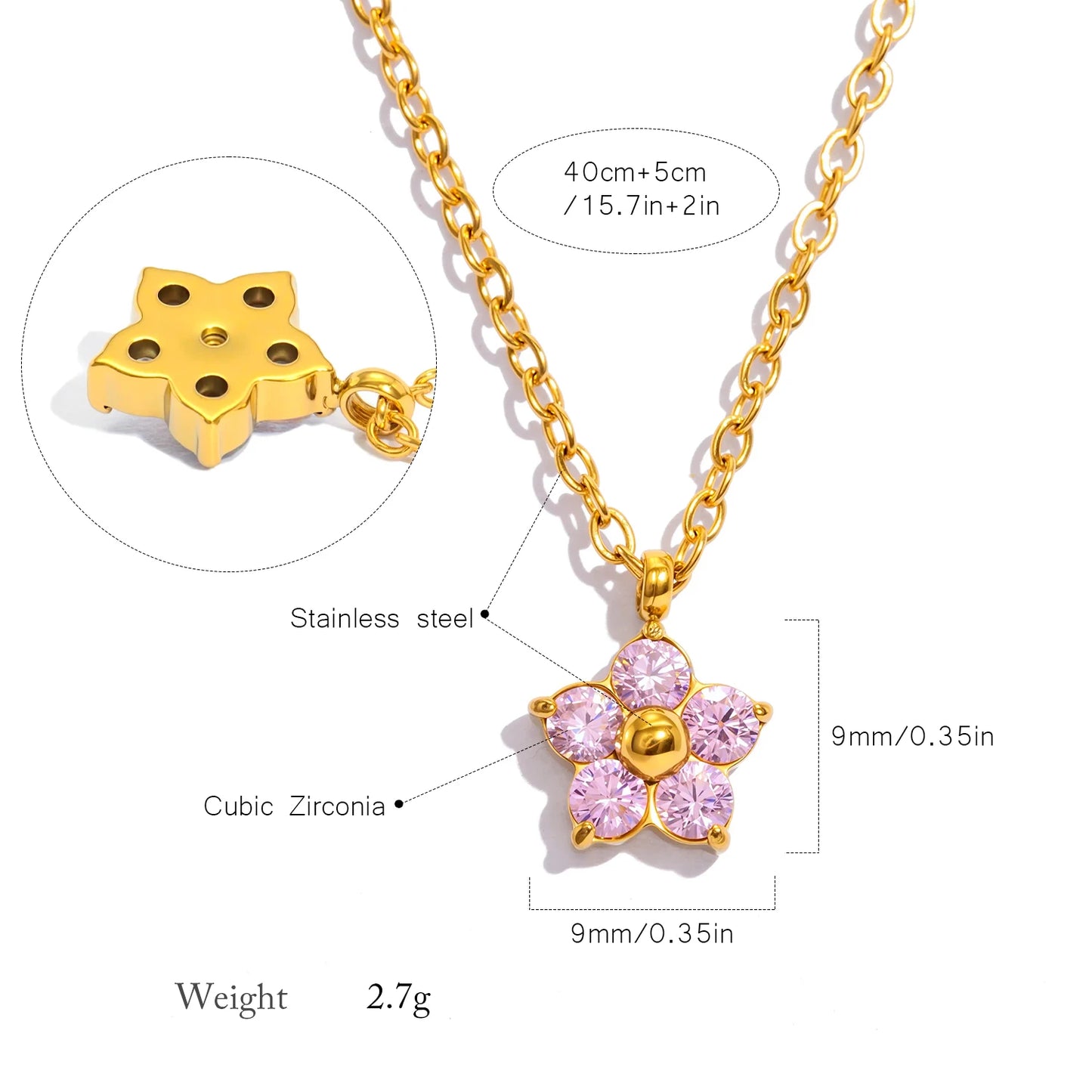 Plum Blossom CZ Pendant Necklace - Gold Plated Hypoallergenic Jewelry