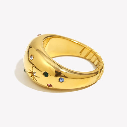 Colorful Zircon Round Dome Stainless Steel Ring