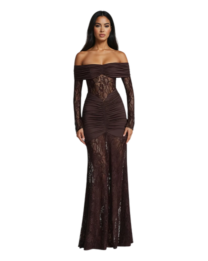 Lace Maxi Dress - Off Shoulder Party