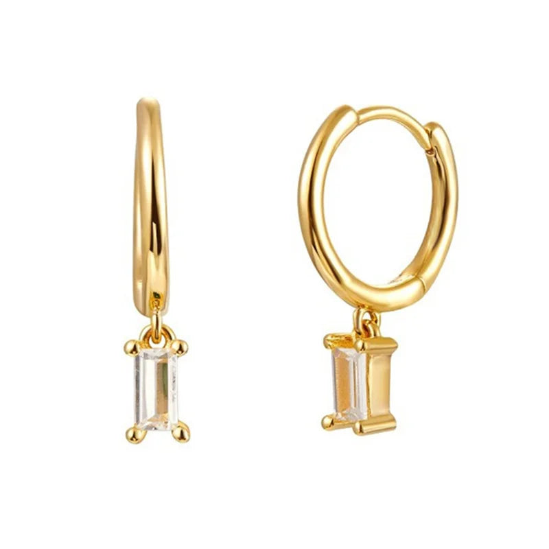Gold silver color Stud Hoop Earrings for Women Cubic Zirconia Drop Earring Chain Circle earrings 20022 Jewelry