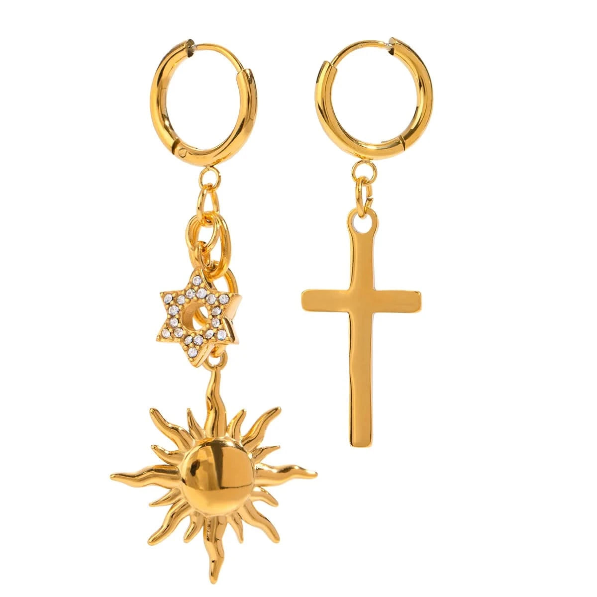 Sunflower Shoe Charm Earrings-Gold Plated, Rhinestone Hoops