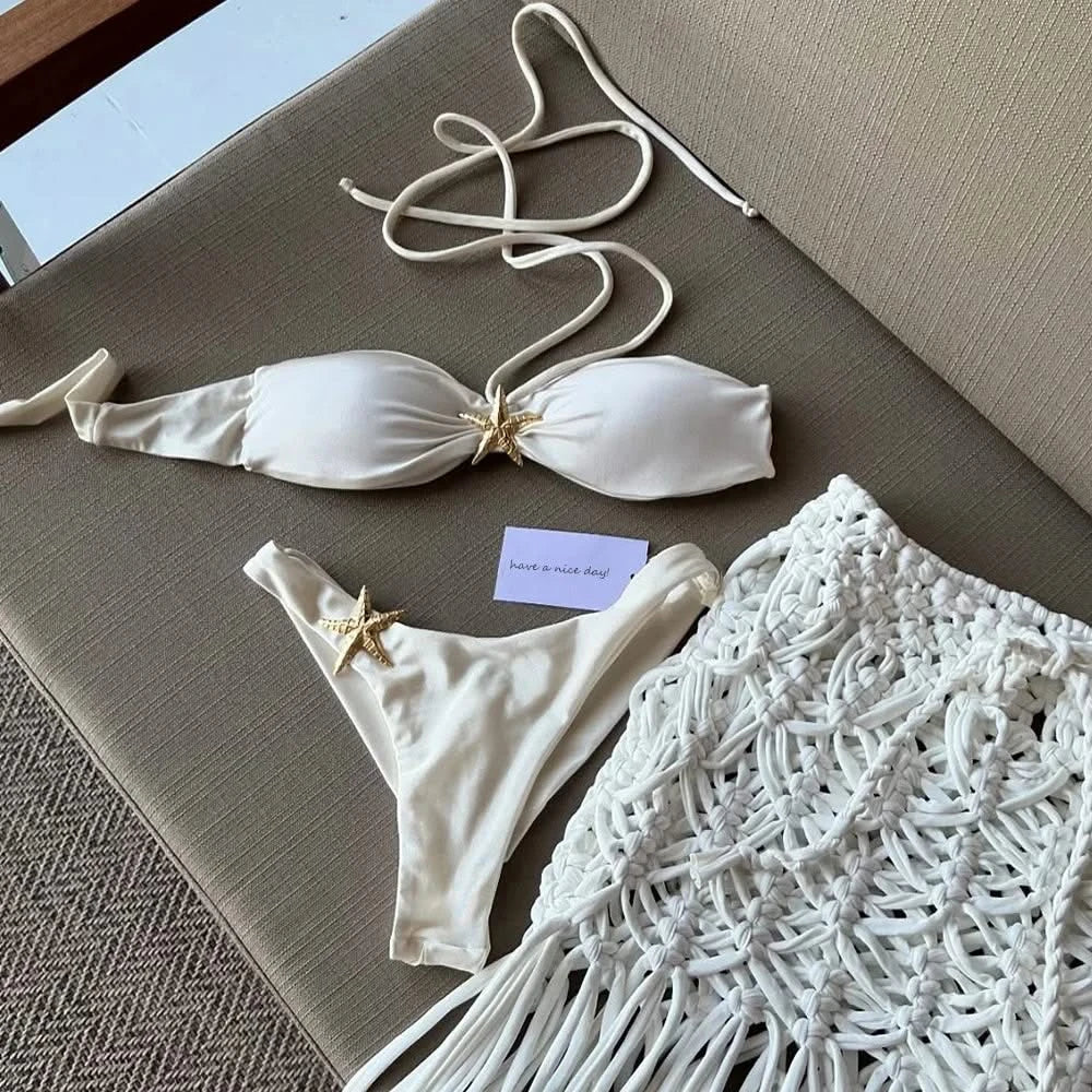 Microbikini de playa con estampado de estrellas de mar: traje de baño sexy