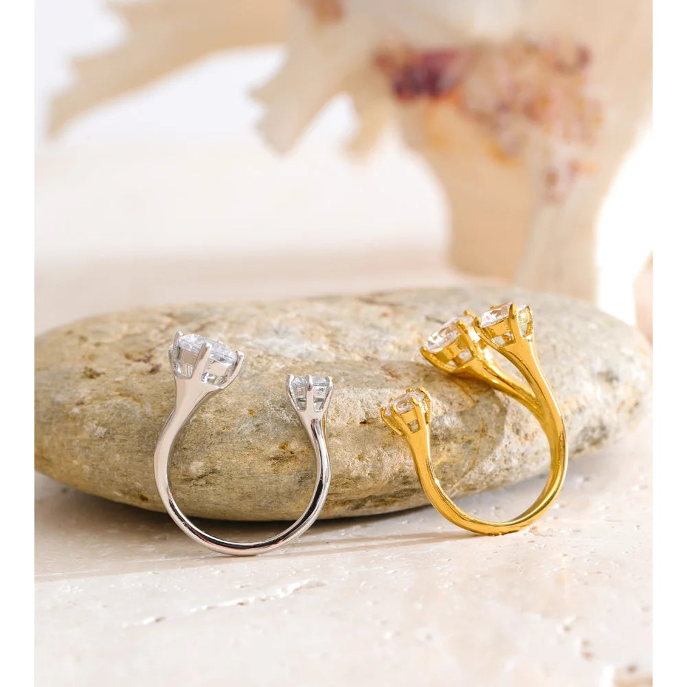 Lucie Cubic Zirconia Adjustable Ring Stainless Steel Gift