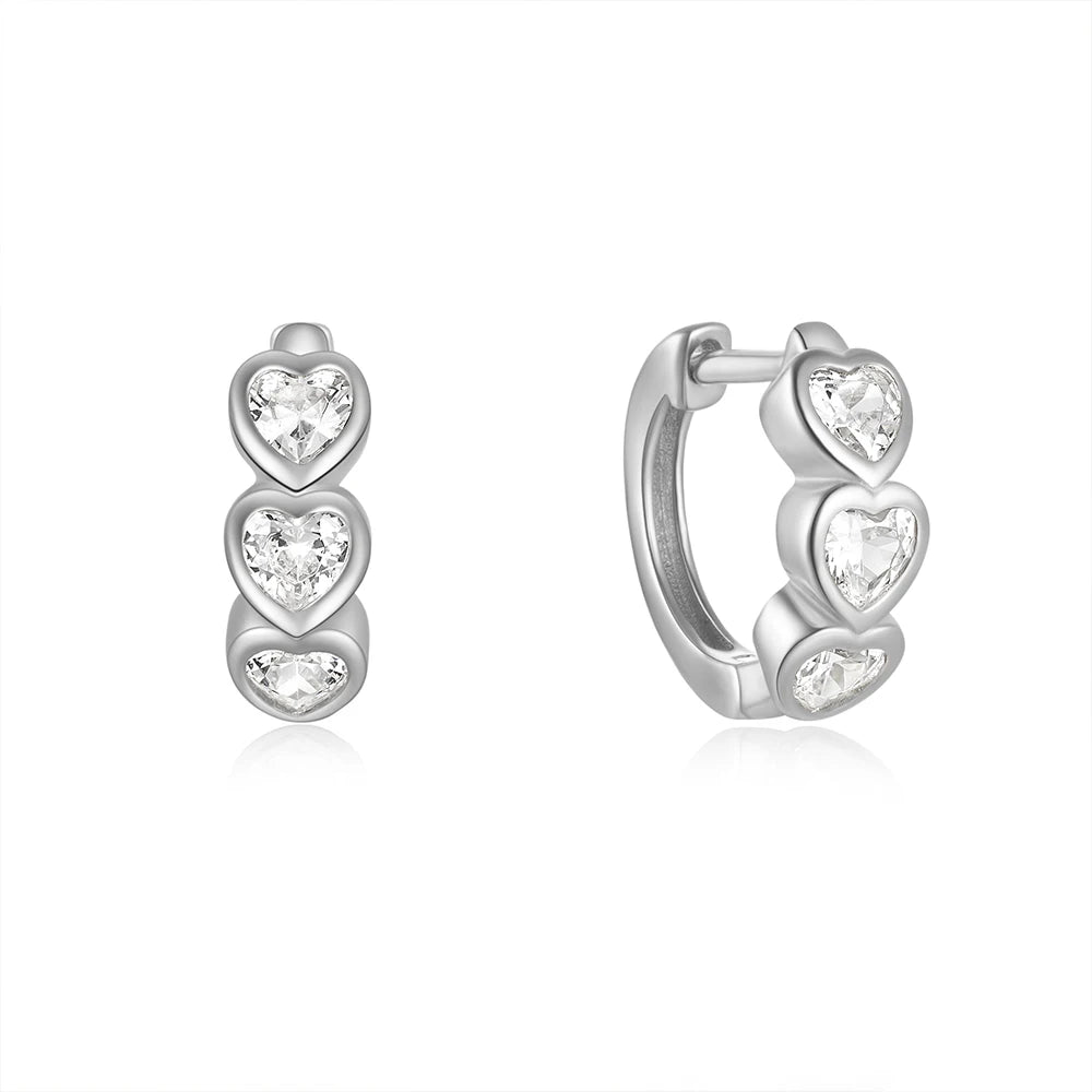 925 Sterling Silver Three Heart Blue White Zircon Hoop Earrings For Women 18k Gold Ins Fine Jewelry For Engagement Gift