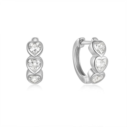 925 Sterling Silver Three Heart Blue White Zircon Hoop Earrings For Women 18k Gold Ins Fine Jewelry For Engagement Gift