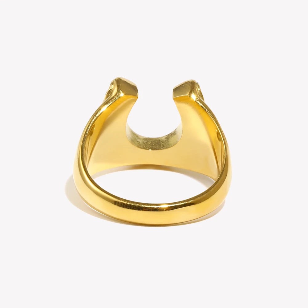 "Eden lucky horseshoe Gold Letter Paved Stainless Steel Ring"