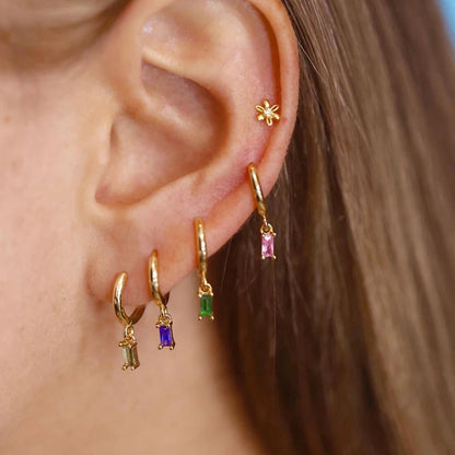 Gold silver color Stud Hoop Earrings for Women Cubic Zirconia Drop Earring Chain Circle earrings 20022 Jewelry