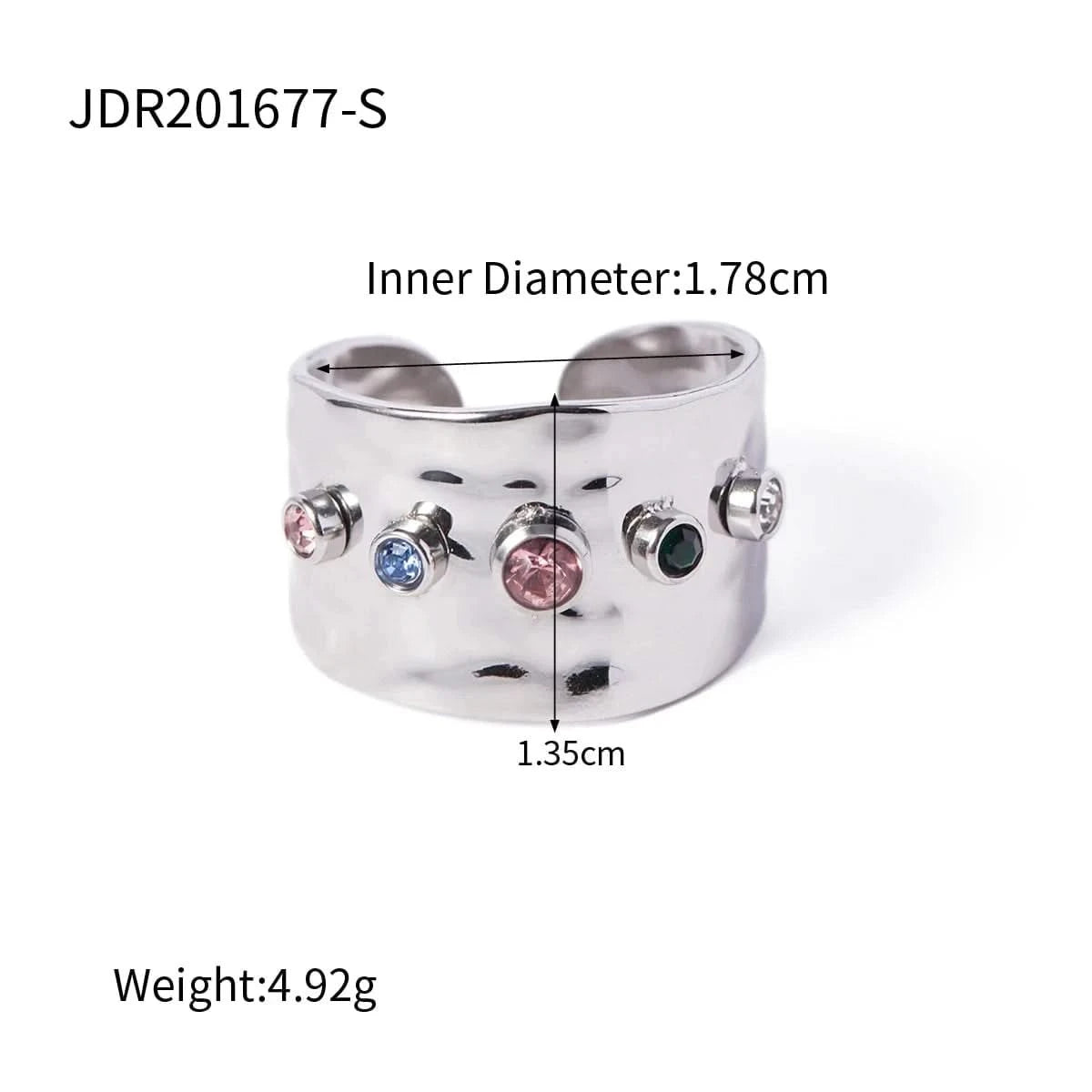 Size details of silver Ring with a Colorful Cubic Zirconia Crystals