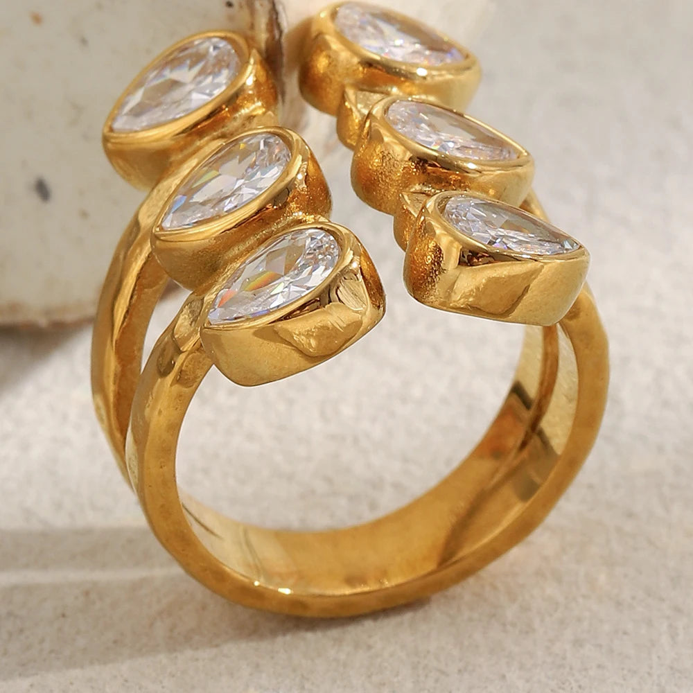 Double Layer Droplet Zircon Ring - Chic Party Jewelry