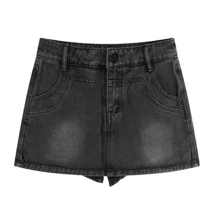 Vintage High-Waisted Denim Shorts Skirt Women's Spring Autumn New Style Slimming Petite A- Line Skirt Trendy Fashion