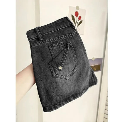 Vintage High-Waisted Denim Shorts Skirt Women's Spring Autumn New Style Slimming Petite A- Line Skirt Trendy Fashion