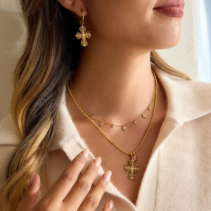 Culty Gold-Plated Cross Drop Earrings for Women