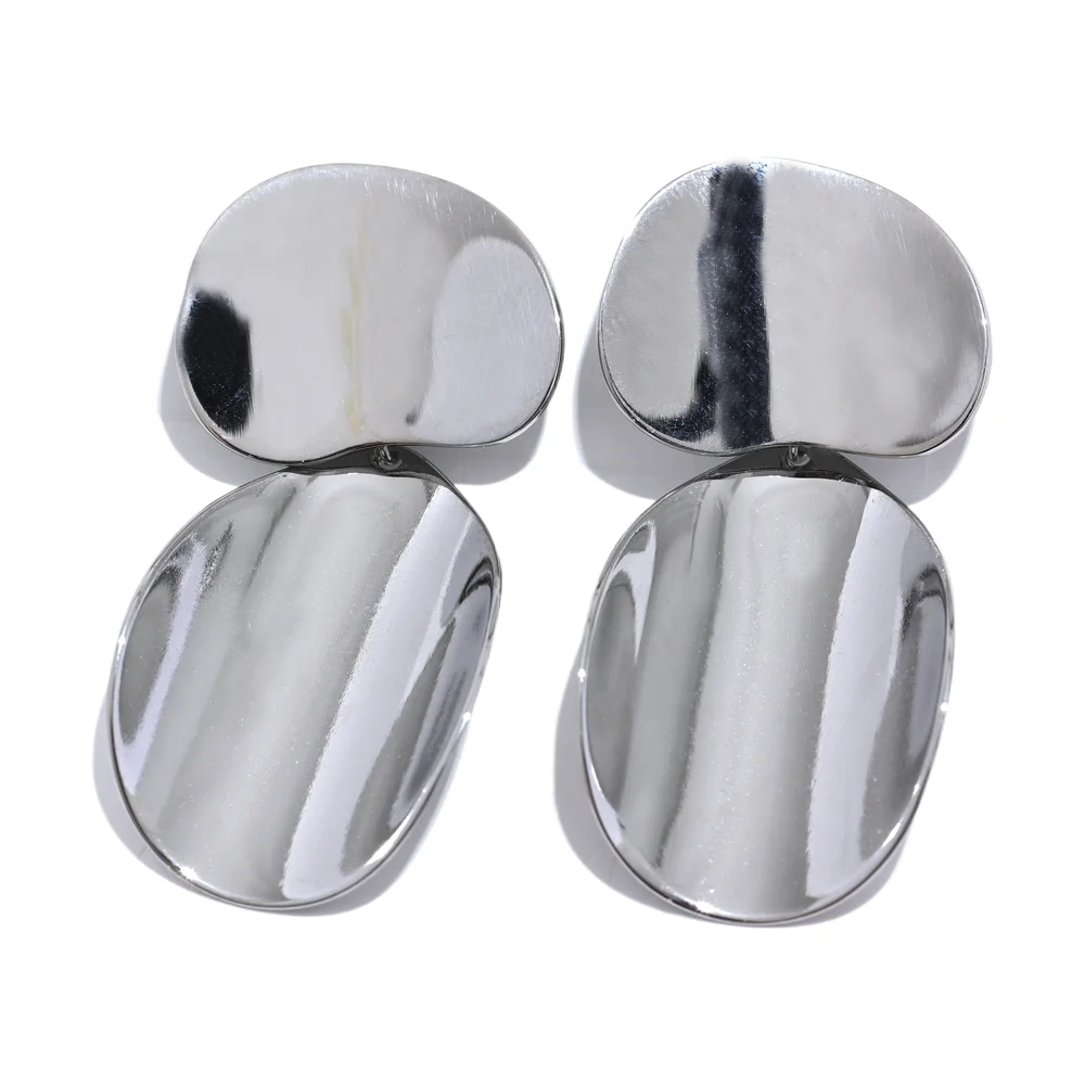 Steel Circle Plate Drop Dangle Earrings