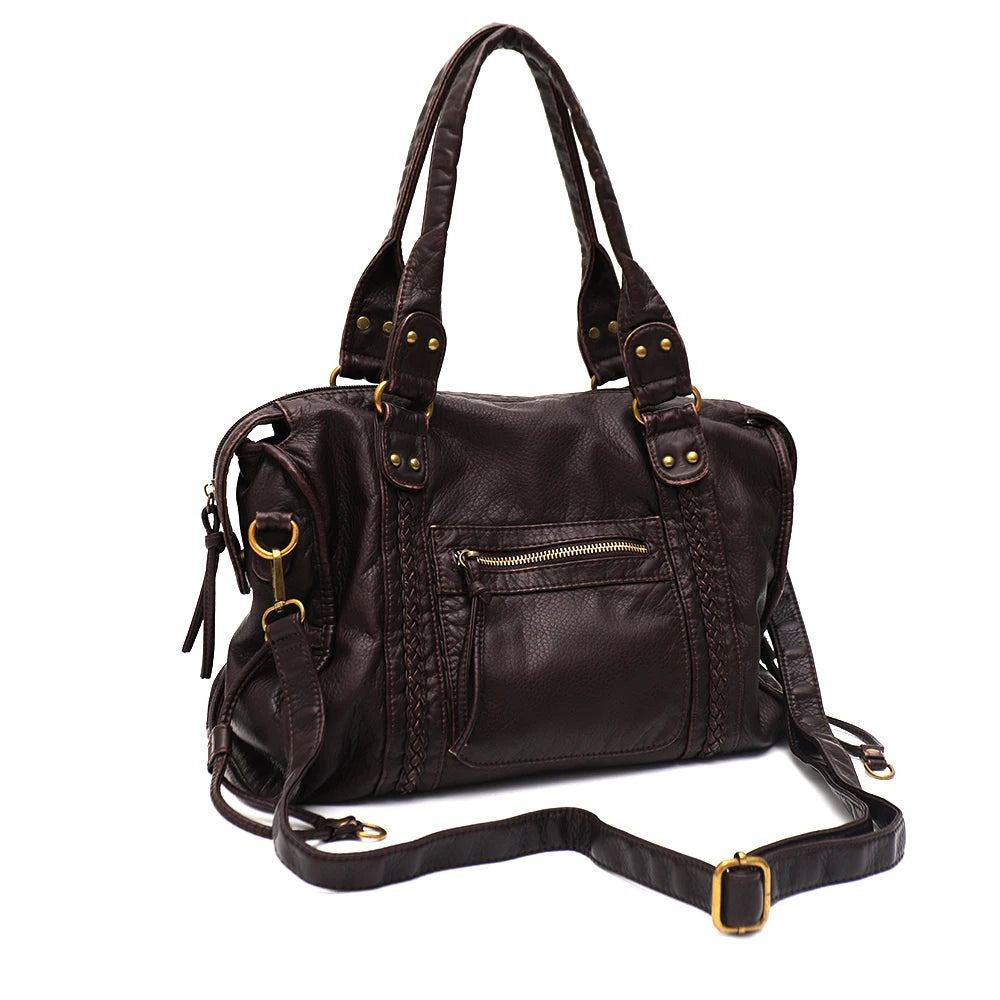 Washed PU Shoulder Tote Bag