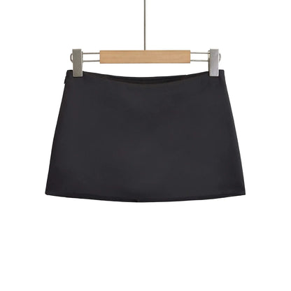 Y2K Black Satin Mini Skirt - Korean Summer Fashion
