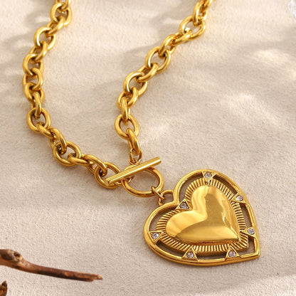 Vintage Heart Pendant Rope Necklace Stainless Steel Trendy Jewelry