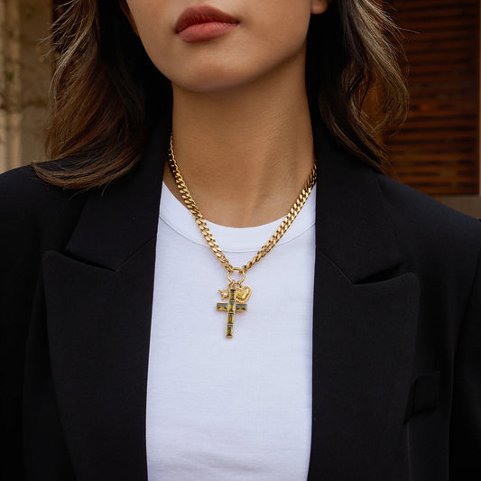 Zara Zircon Classic Cross Pendant Necklace - model wearing new