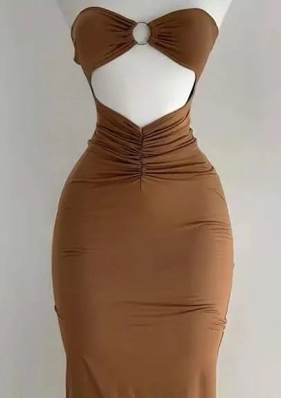 Sexy Strapless Cutout Maxi Dress