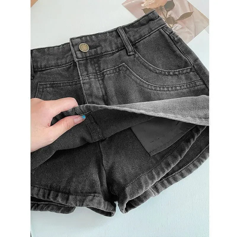 Vintage High-Waisted Denim Shorts Skirt Women's Spring Autumn New Style Slimming Petite A- Line Skirt Trendy Fashion