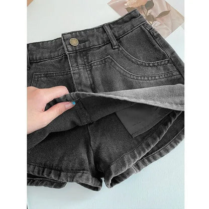 Vintage High-Waisted Denim Shorts Skirt Women's Spring Autumn New Style Slimming Petite A- Line Skirt Trendy Fashion