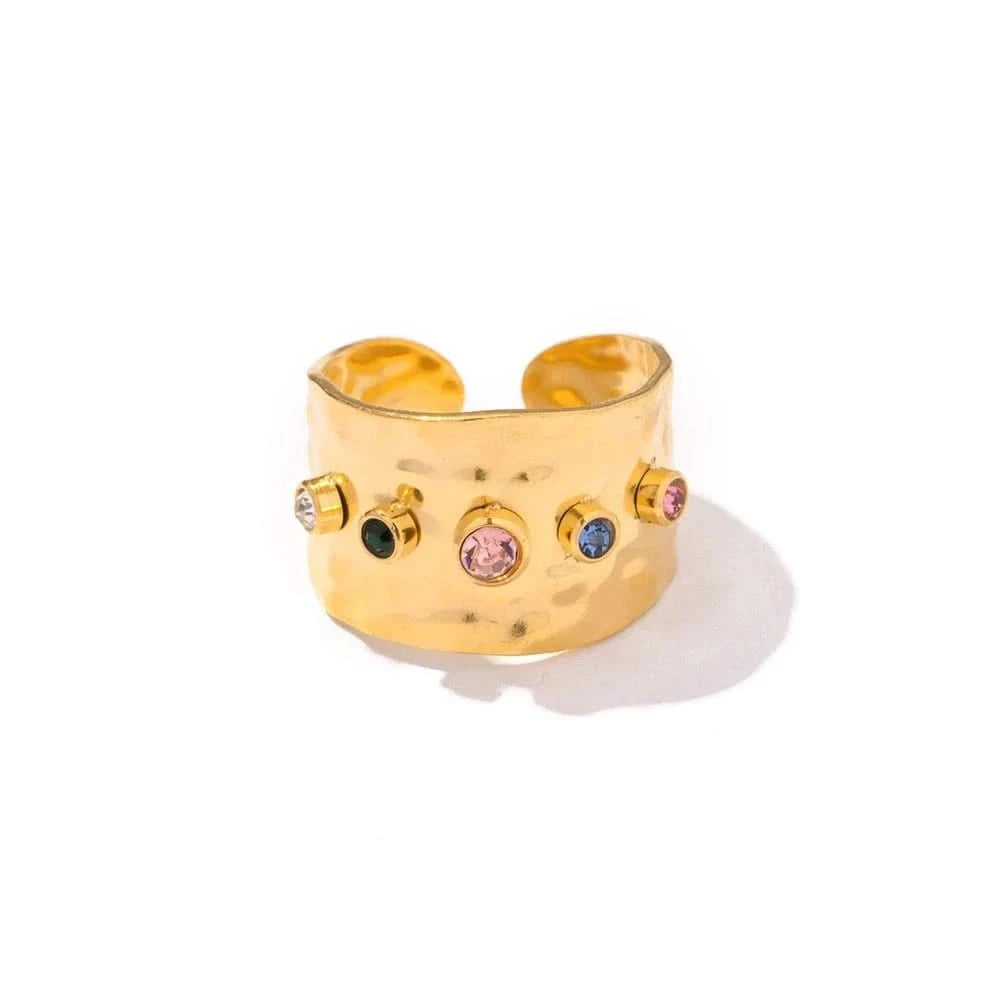 Gold Ring with a Colorful Cubic Zirconia Crystals